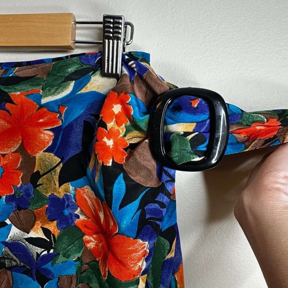 Vintage Express Skirt Womens Sz 9 Silk Blue Multicolor Floral Wrap Maxi Y2K 90s - Picture 6 of 12